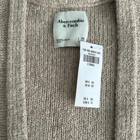 Abercrombie & Fitch Beige Open-Front Knit Cardigan - Size XS - NWT - Picture 2 of 4